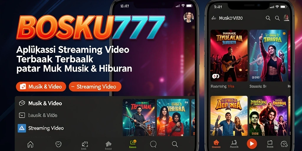 Antarmuka menarik dari aplikasi BOSKU777 untuk streaming video.