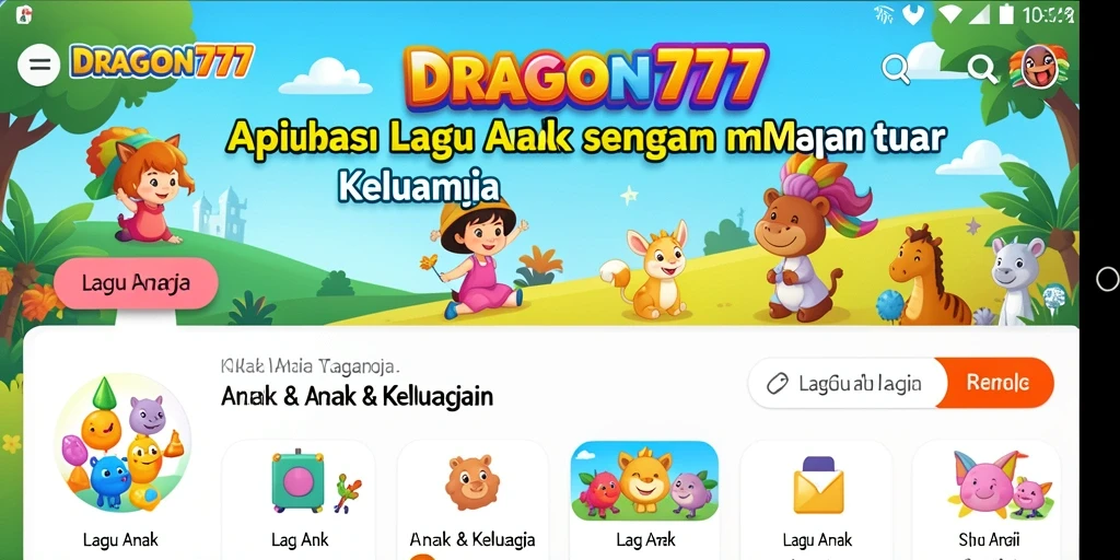 Antarmuka ceria DRAGON777 dengan pilihan lagu anak.