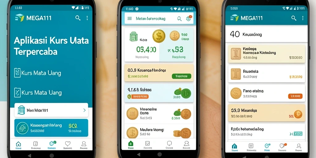 Tampilan antarmuka aplikasi MEGA111 yang menampilkan data kurs mata uang.