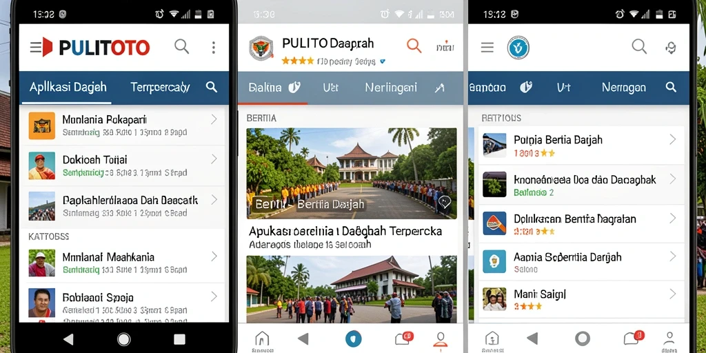 Antarmuka PULITOTO yang jelas dan informatif untuk berita daerah.