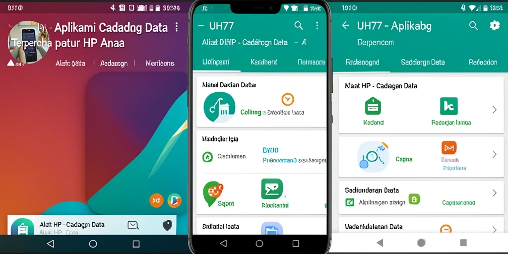 Tampilan antarmuka utama UH77 dengan fungsi Cadangan Data yang mudah diakses.