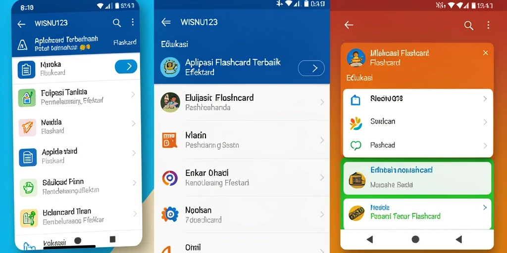Antarmuka aplikasi WISNU123 menunjukkan berbagai kartu flashcard yang dapat dipilih.